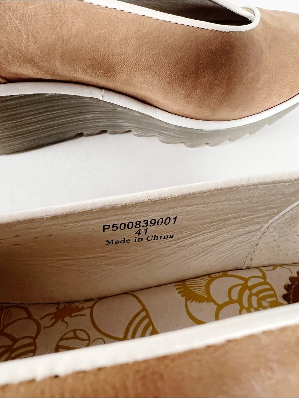 Fly London Yuca Tan Leather White Trim Wedge Slip-On Platform Size 10-10.5
